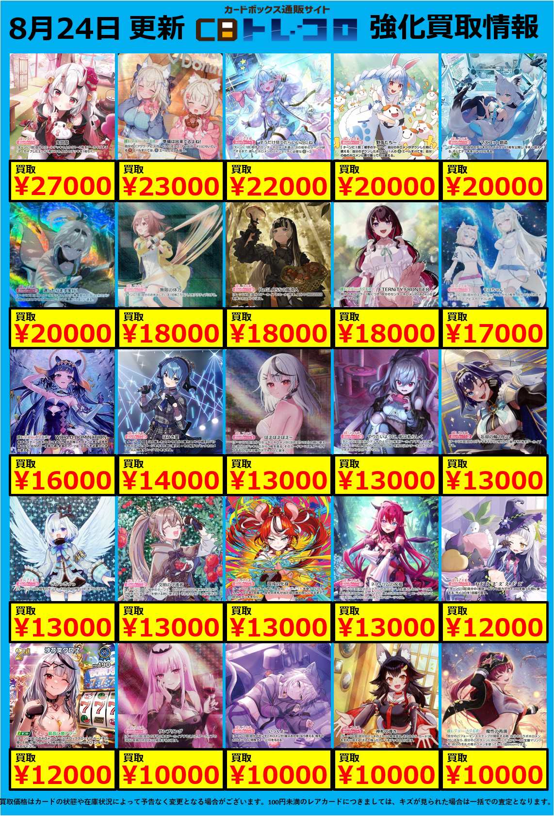 ホロカ買取表