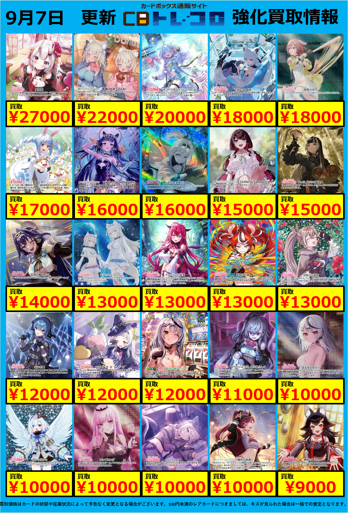 ホロカ買取表