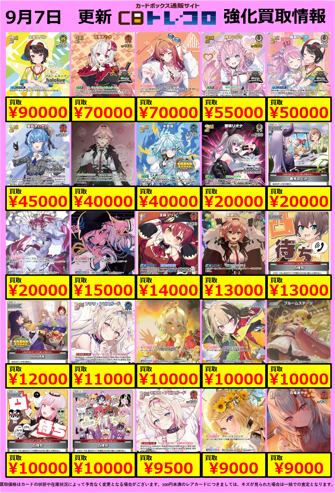 ホロカ買取表