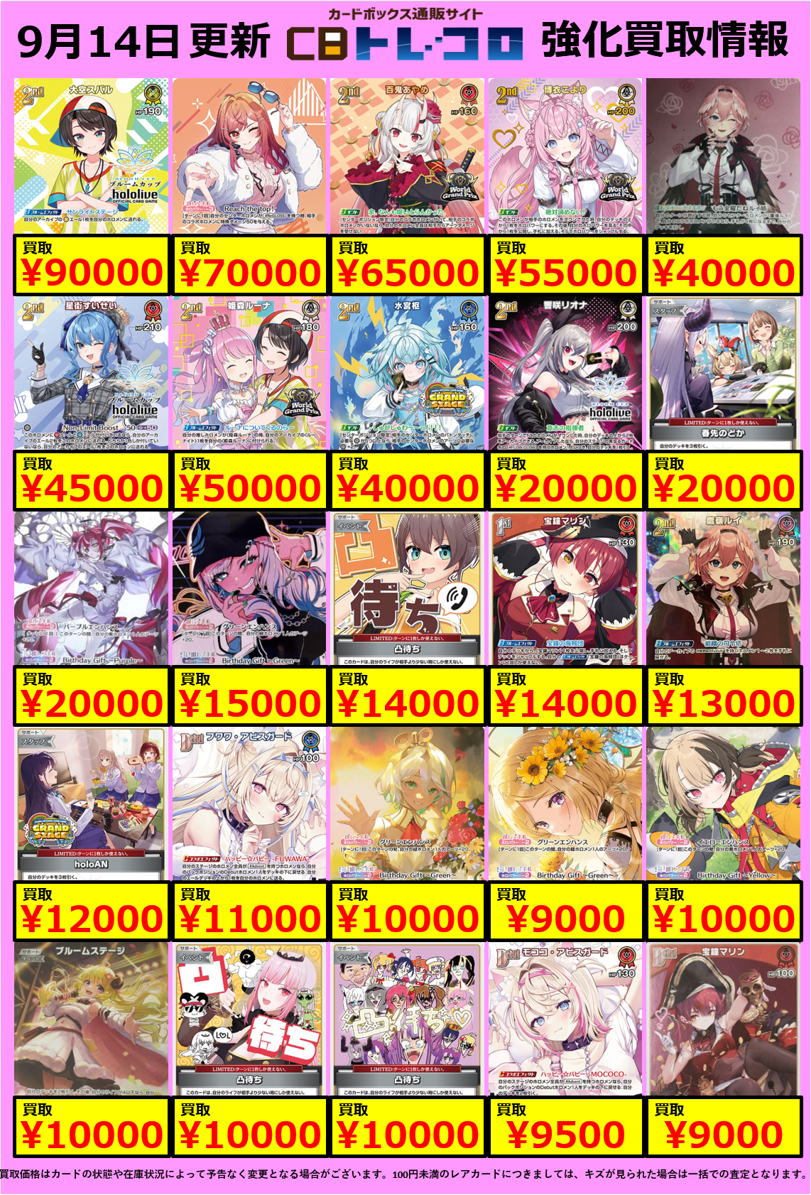 ホロカ買取表