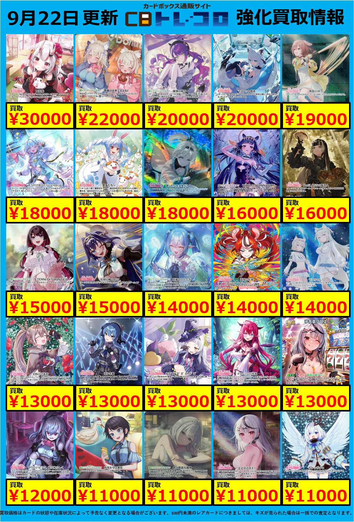 ホロカ買取表