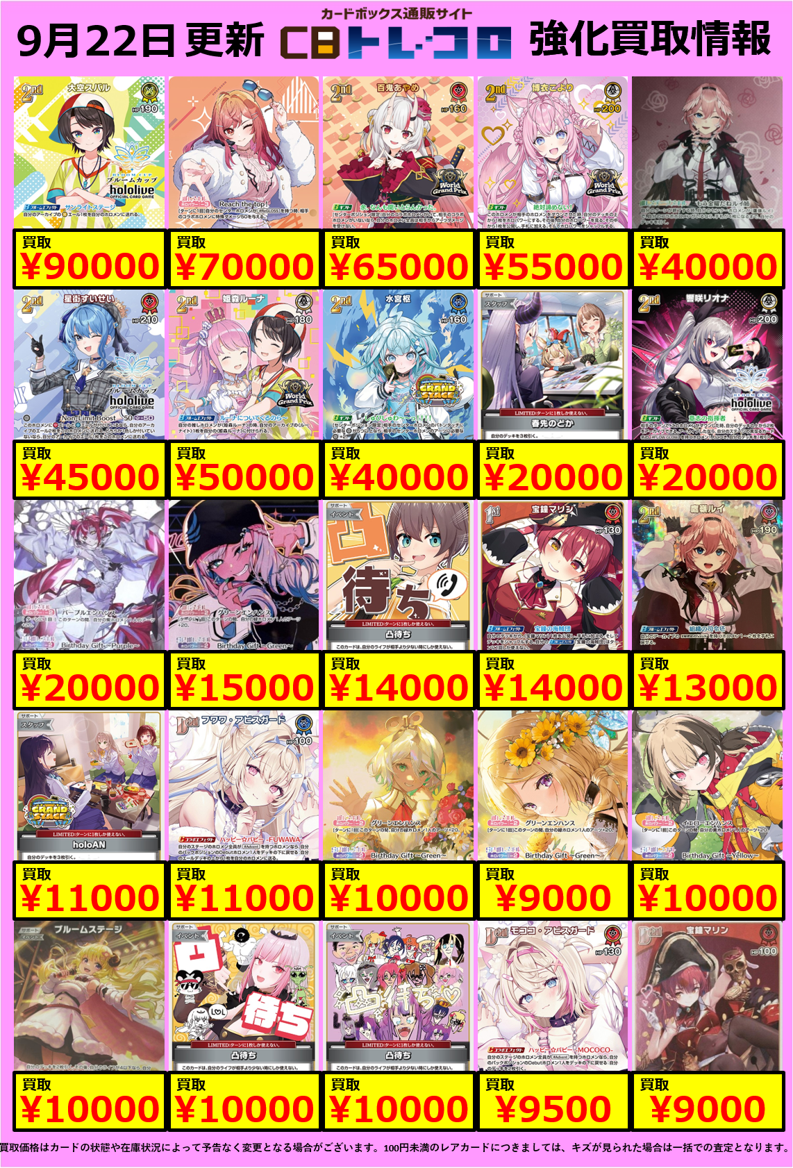 ホロカ買取表