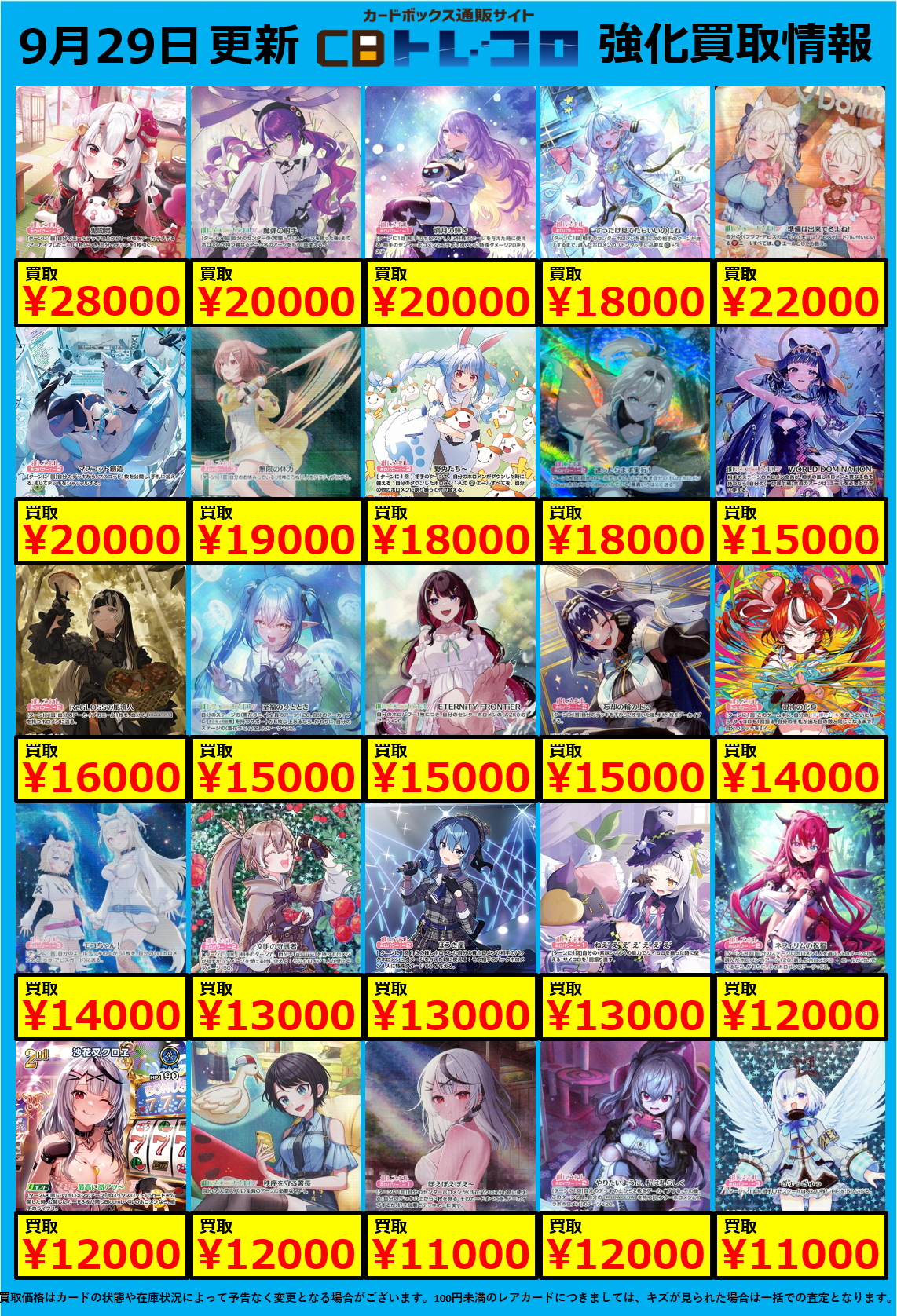 ホロカ買取表